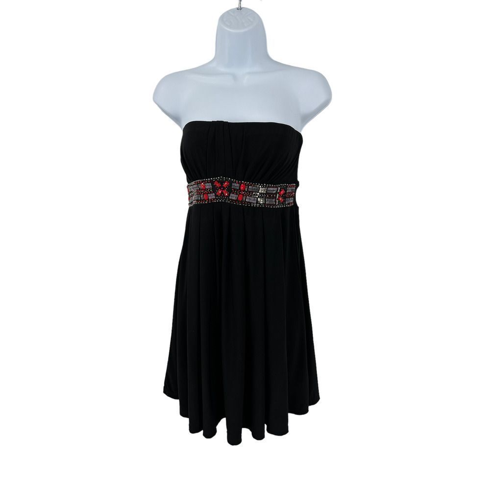 White House Black Market Black Embellished Strapless Pleated Dress Size00